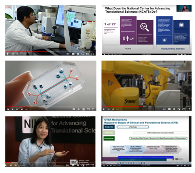 Image displaying six of the video thumbnails from the NCATS YouTube video library.